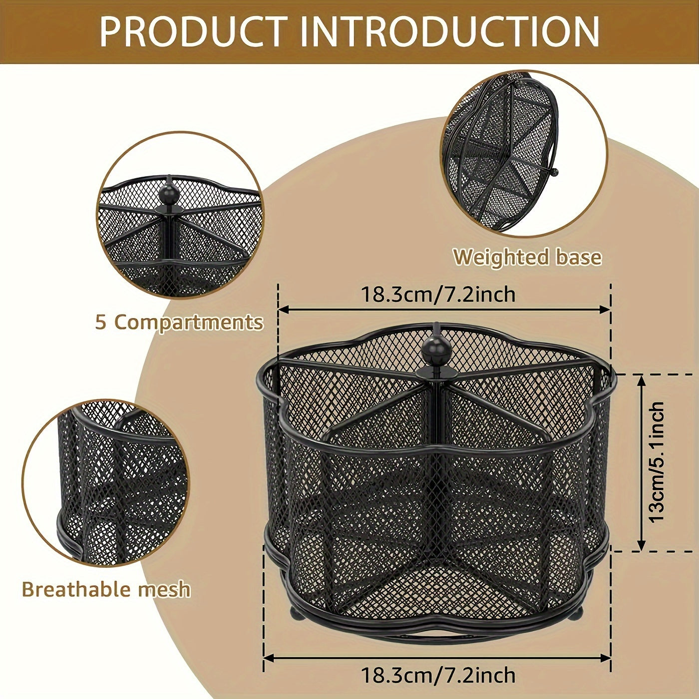 TUDOCCY Metal Kitchen Utensil Holder Rotating 5 Compartments