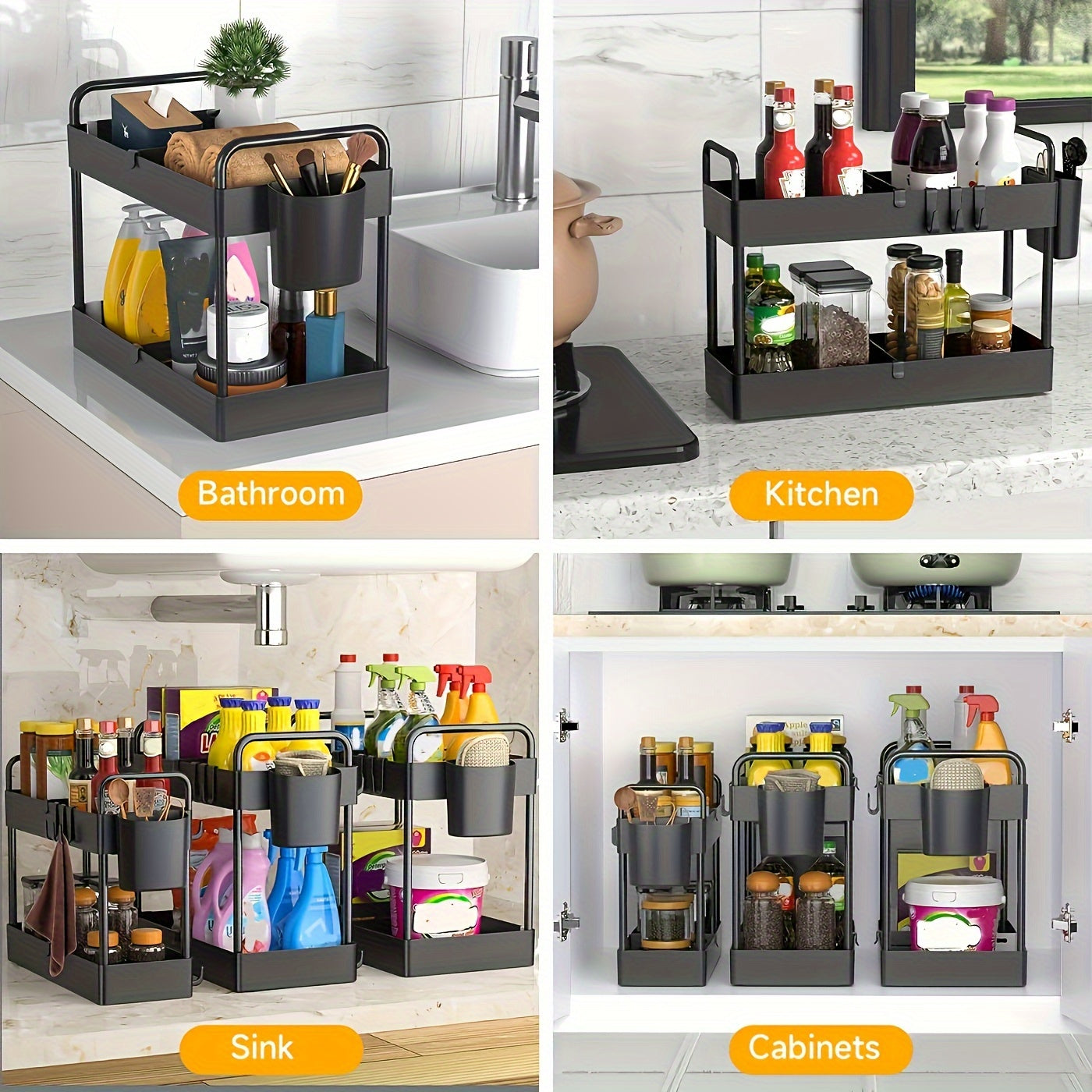 HIHEGD Under Sink Storage Organizers 2 Tier Cabinet