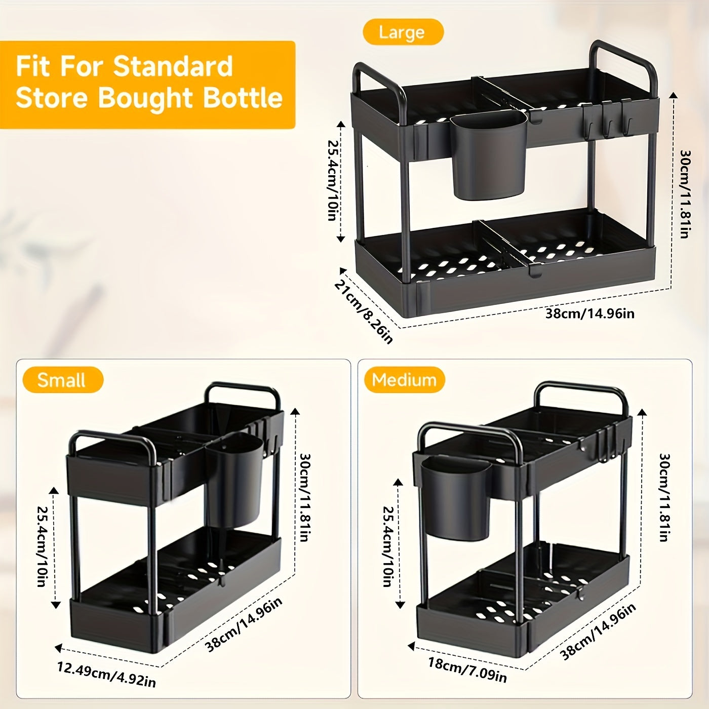 HIHEGD Under Sink Storage Organizers 2 Tier Cabinet