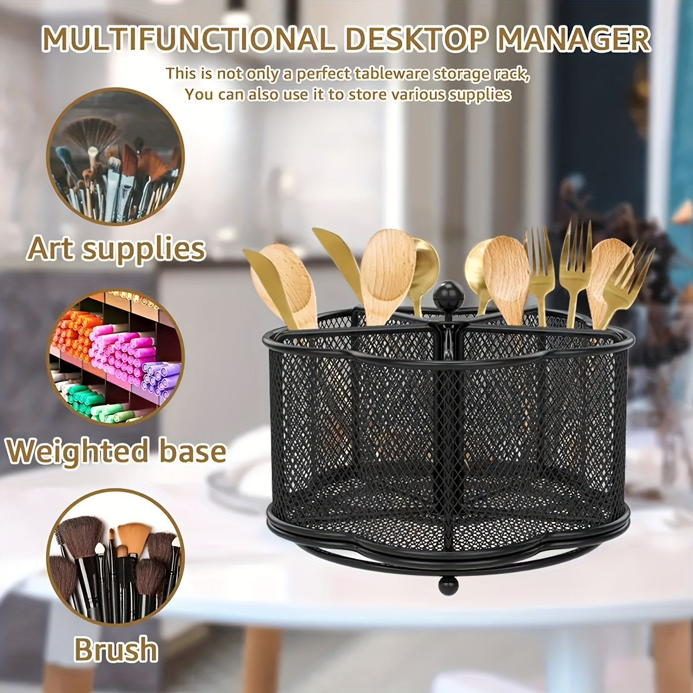 TUDOCCY Metal Kitchen Utensil Holder Rotating 5 Compartments
