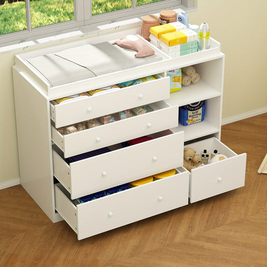Modern White Dresser With Five Drawers Top Storage 27 Inch