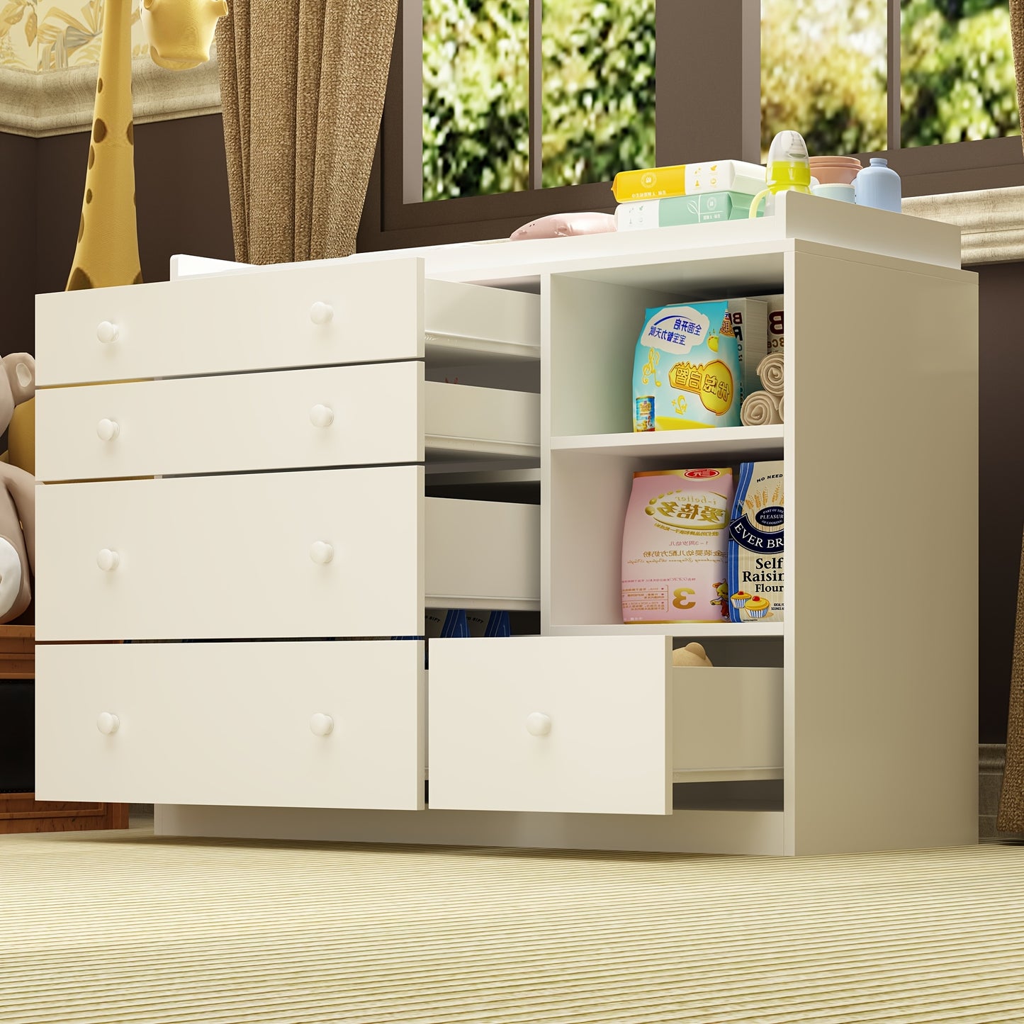 Modern White Dresser With Five Drawers Top Storage 27 Inch