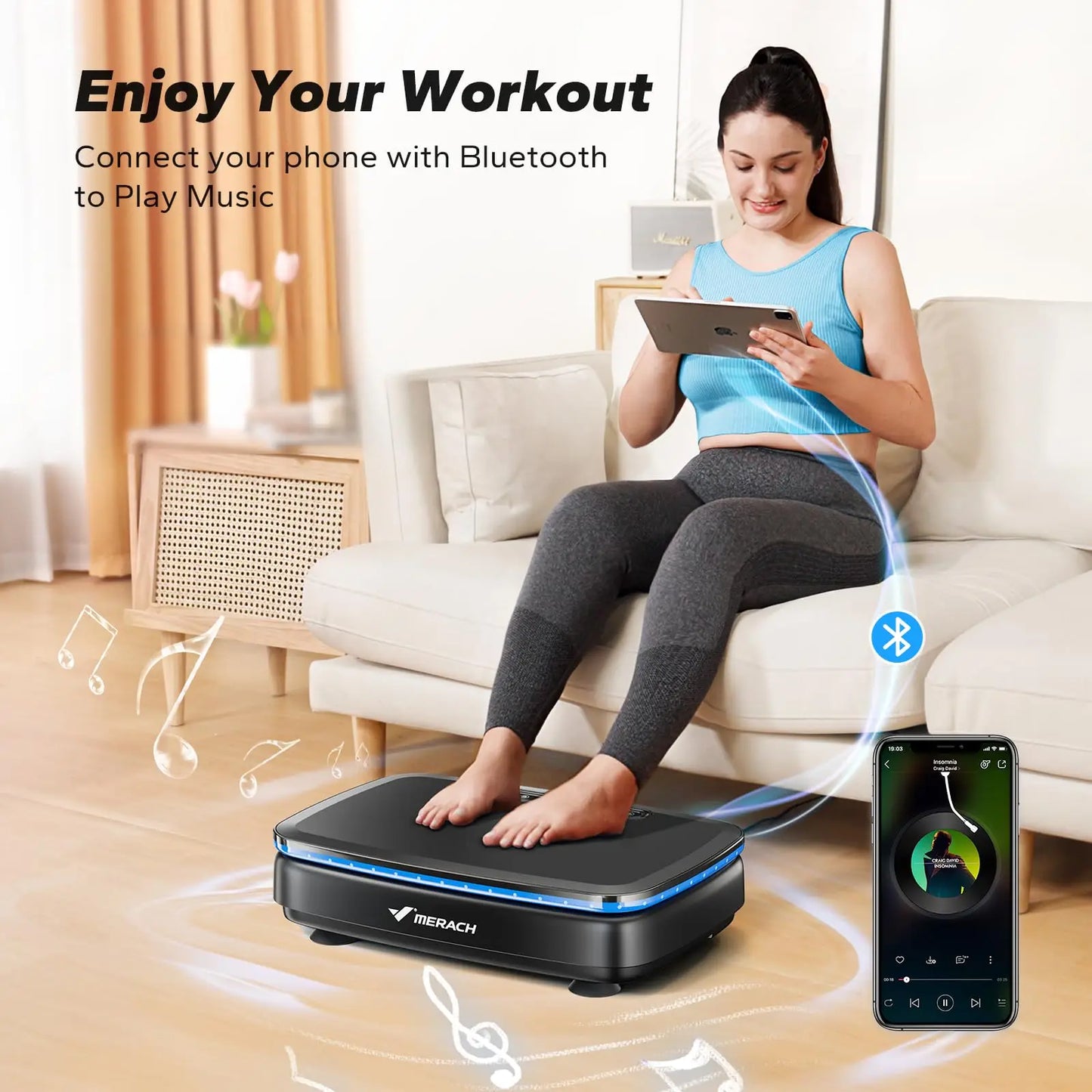 Merach Vibration Plate Exercise Machine Whole Body Workout Power Vibrate Platform Lymphatic Drainage Black or White