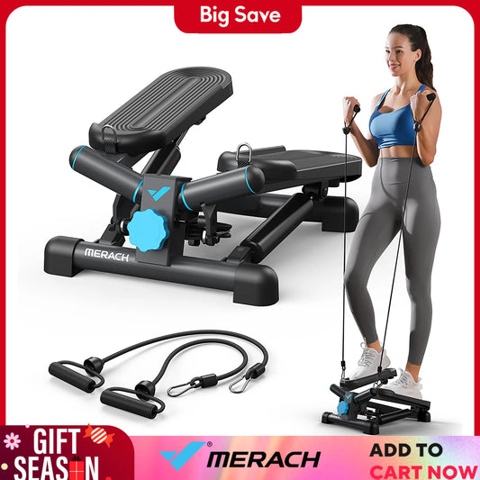 Merach Mini Stepper Exercise Equipment with Resistance Band 330 Pounds Capacity Twist Stair Stepper Fitness Machine