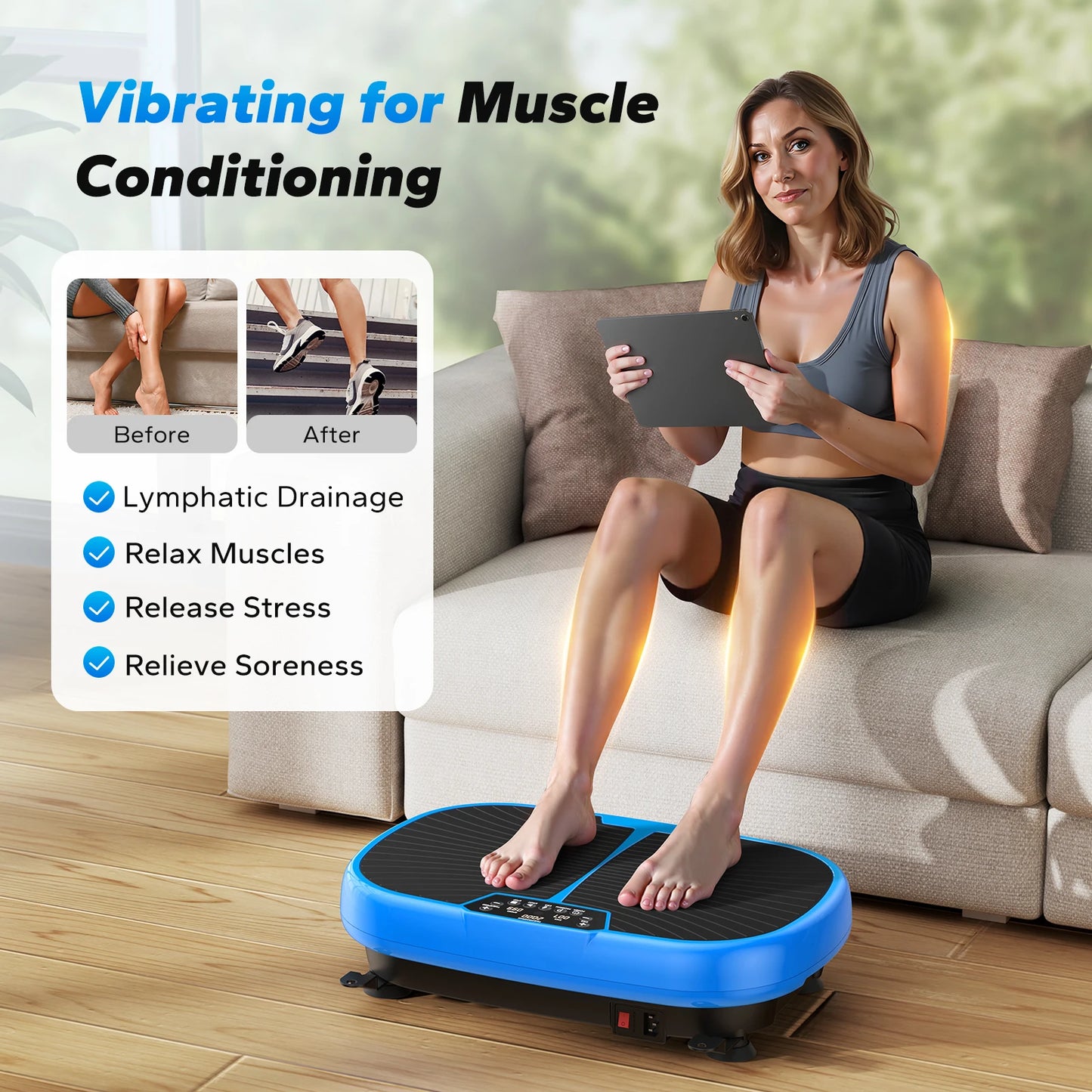 Merach Ems Vibration Plate Exercise Machine for Lymphatic Drainage Pain Relief Sleep Aid Fat Burning and Weight Loss