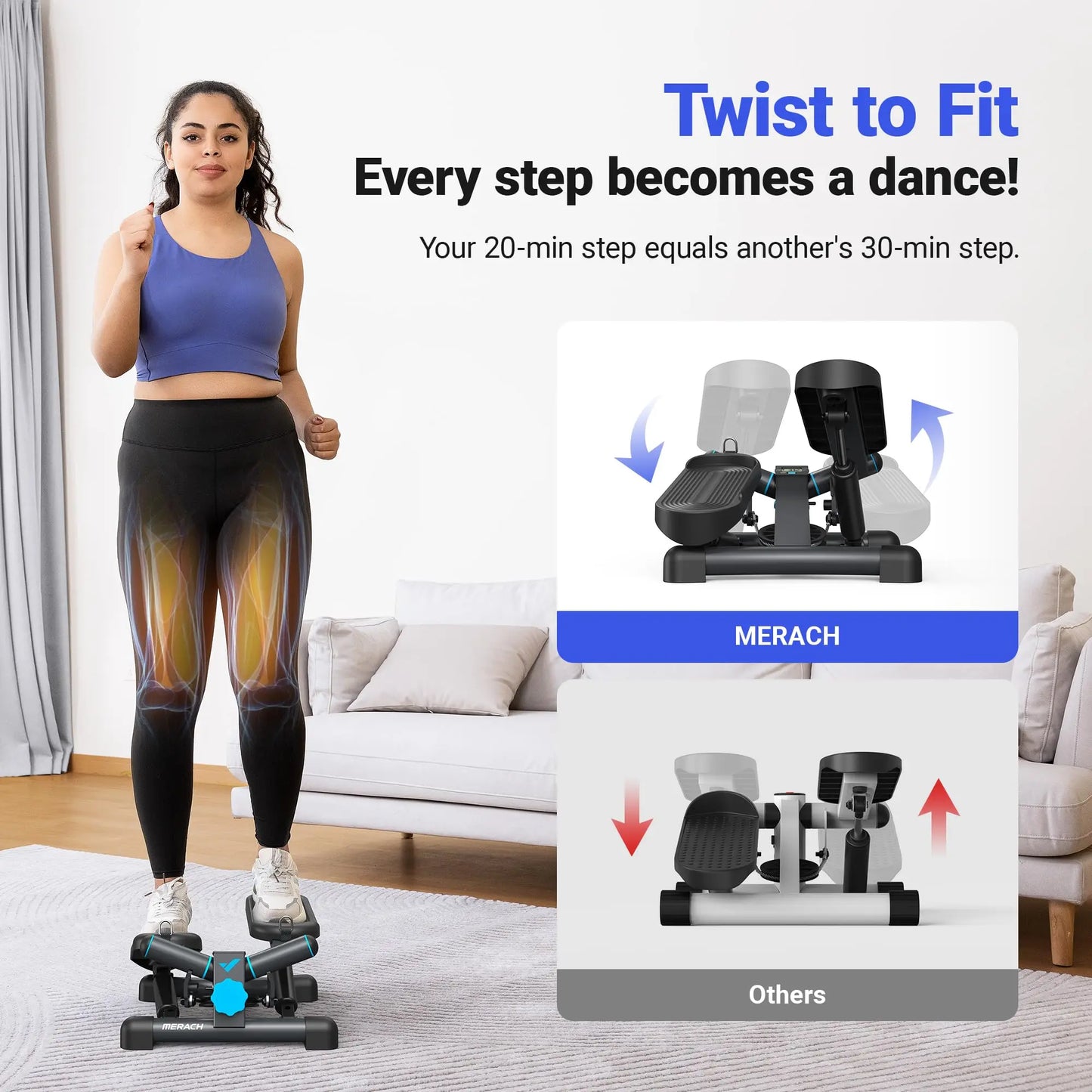 Merach Mini Stepper Exercise Equipment with Resistance Band 330 Pounds Capacity Twist Stair Stepper Fitness Machine