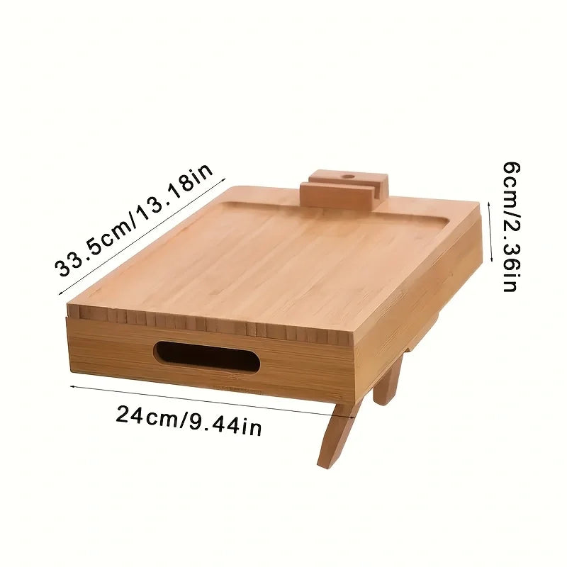 Hign-concerned Bamboo Adjustable Sofa Armrest Tray Table Storage