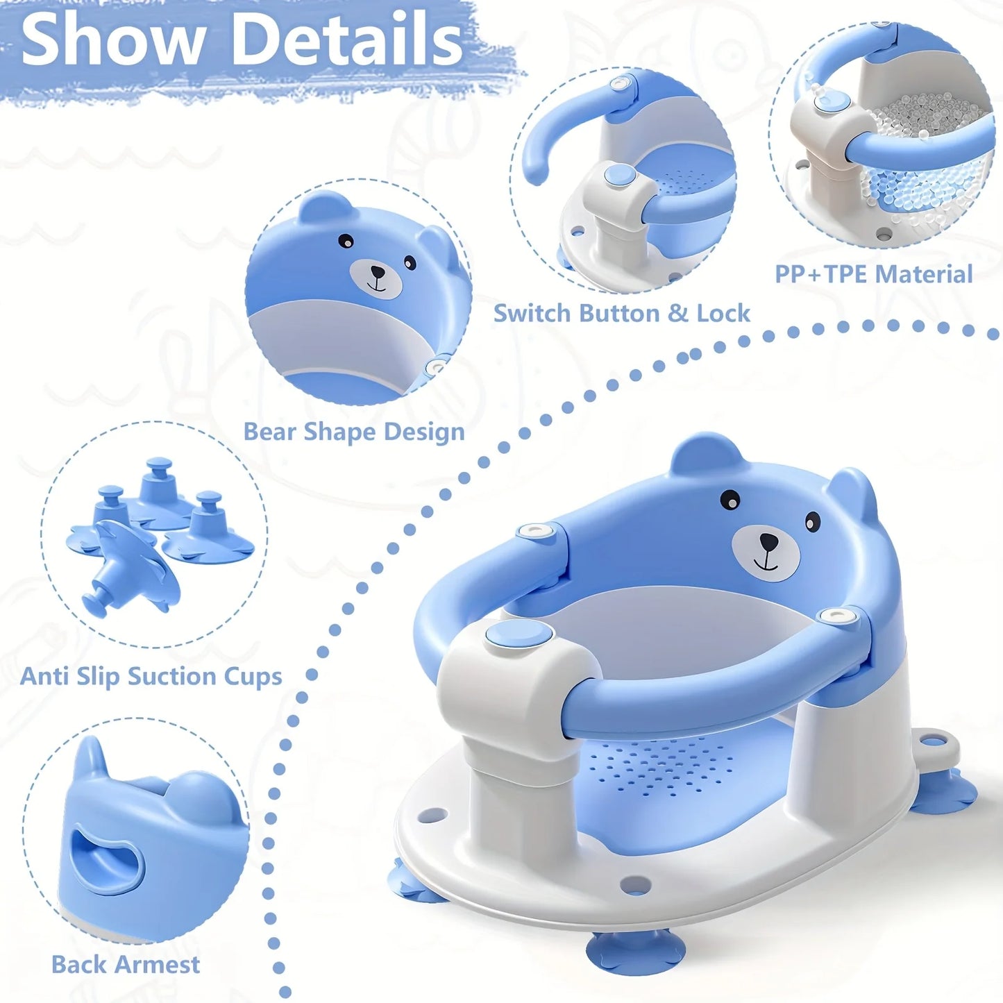Hign-concerned Baby Bath Seat Non Slip Tub Chair Suction