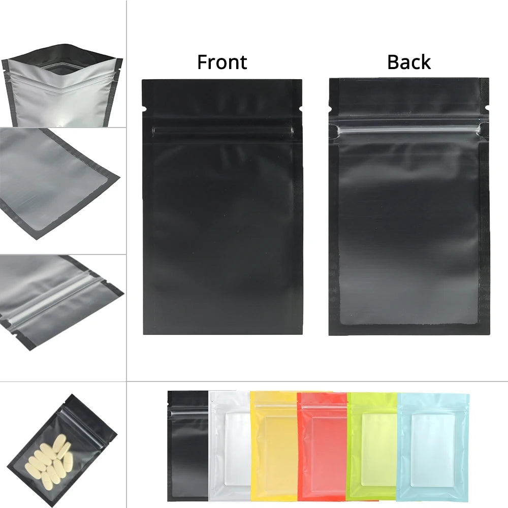Heat Sealable Flat Plastic Mylar Packaging Bags Reusable Eco Friendly Zipper Matte Black Zip Lock Pouch With Frosted Window