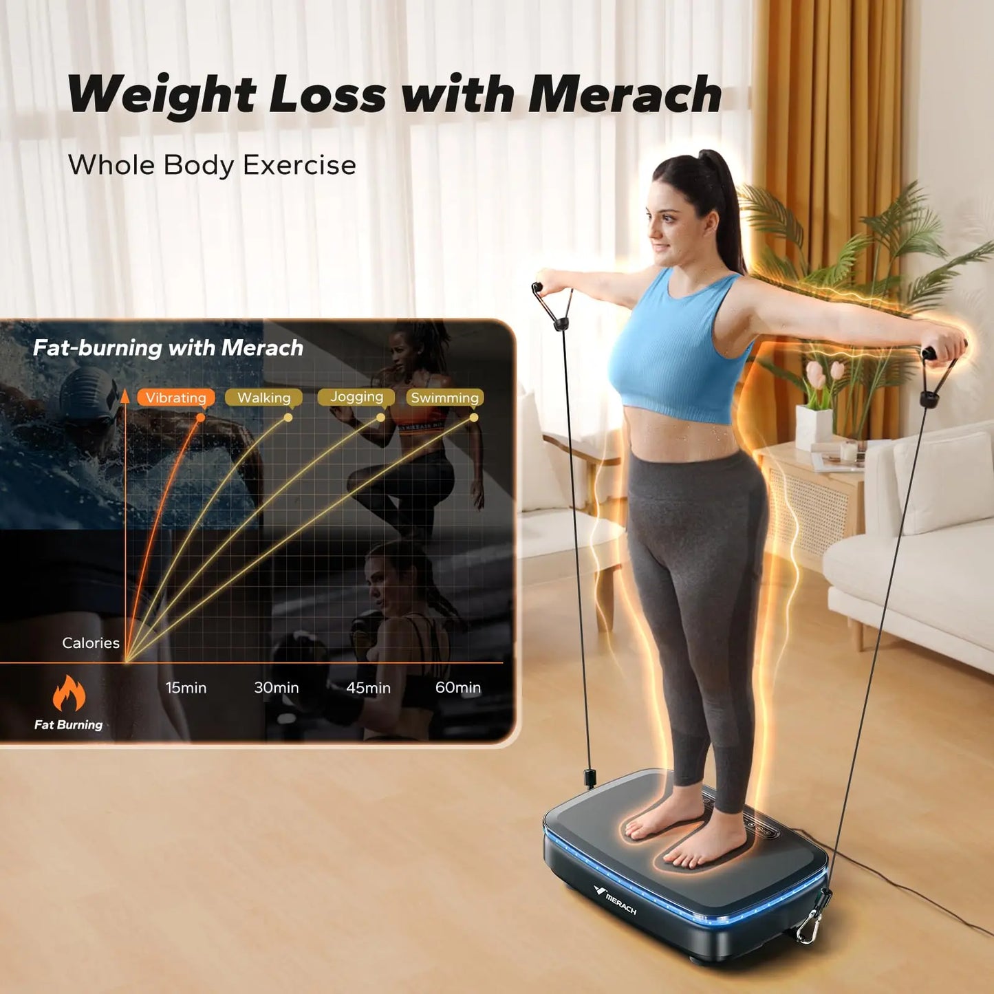 Merach Vibration Plate Exercise Machine Whole Body Workout Power Vibrate Platform Lymphatic Drainage Black or White