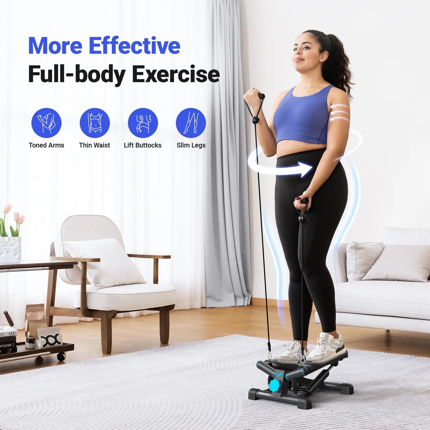 Merach Mini Stepper Exercise Equipment with Resistance Band 330 Pounds Capacity Twist Stair Stepper Fitness Machine