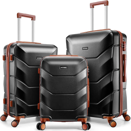 HOTEELCN 3 Piece ABS Hardside Luggage Set Spinner Wheels