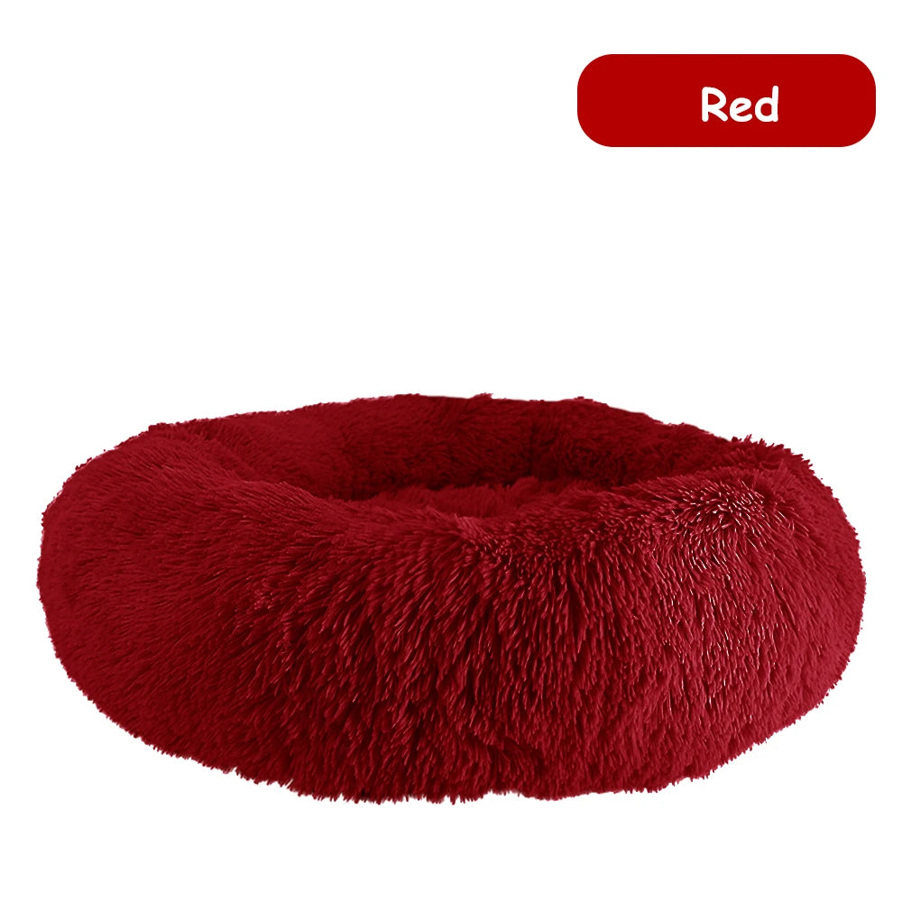 Donut Dog Bed Warm Soft Long Plush Pet Bed for Small Large Dogs and Cats Calming Washable Winter Kennel Sofa Cushion Mat