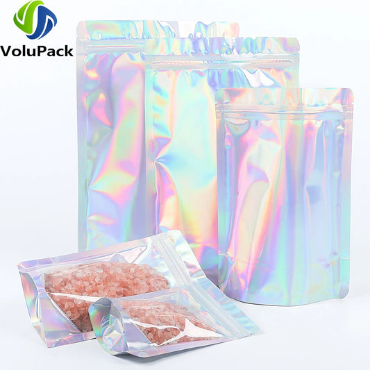 Smell Proof Ziplock Bags Clear Front Holographic Mylar