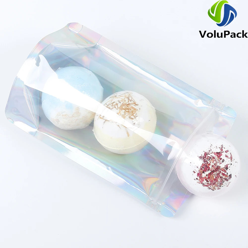 Smell Proof Ziplock Bags Clear Front Holographic Mylar