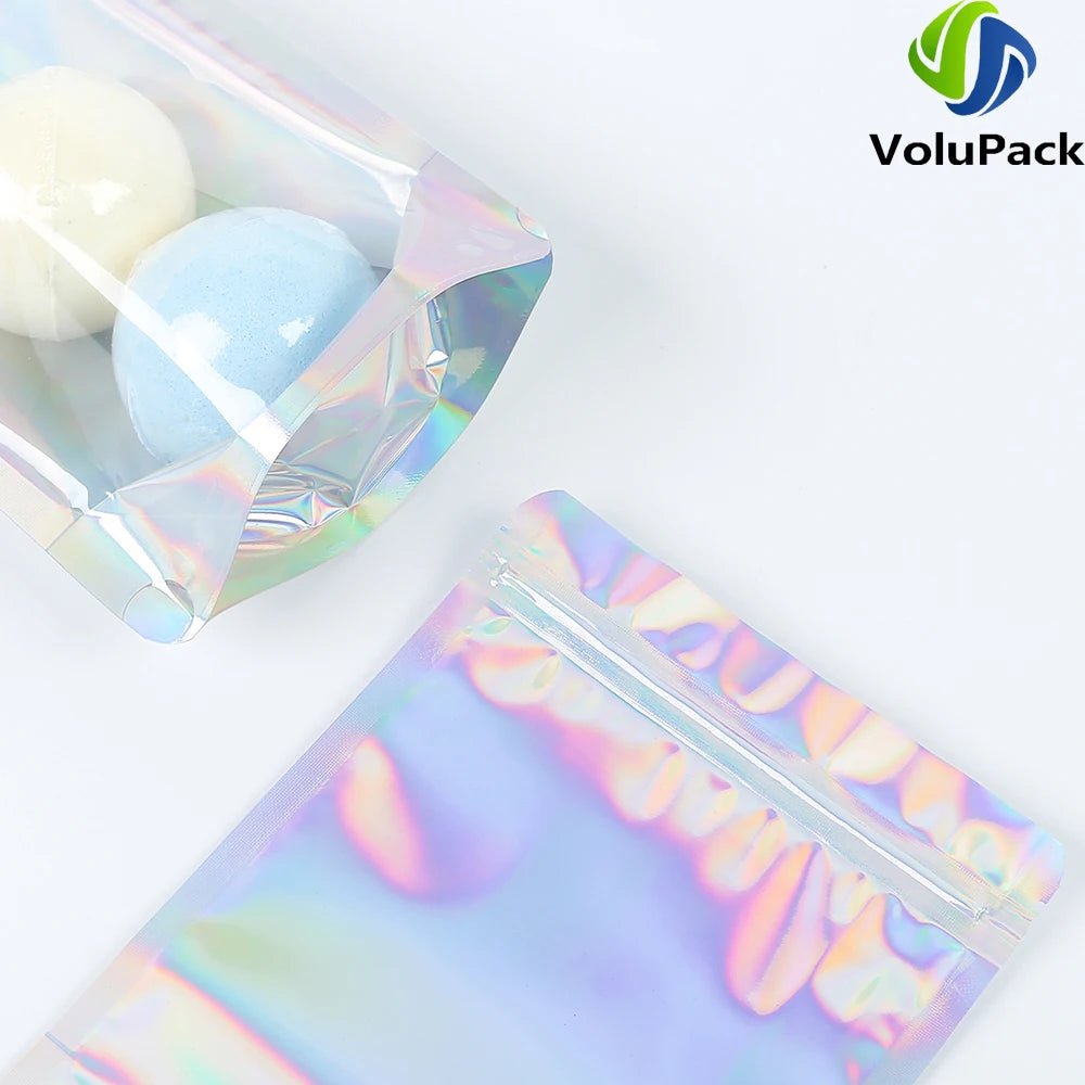 Smell Proof Ziplock Bags Clear Front Holographic Mylar