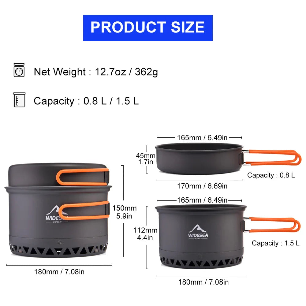 Widesea Camping Cookware Set Aluminum Pot And Kettle For Travel