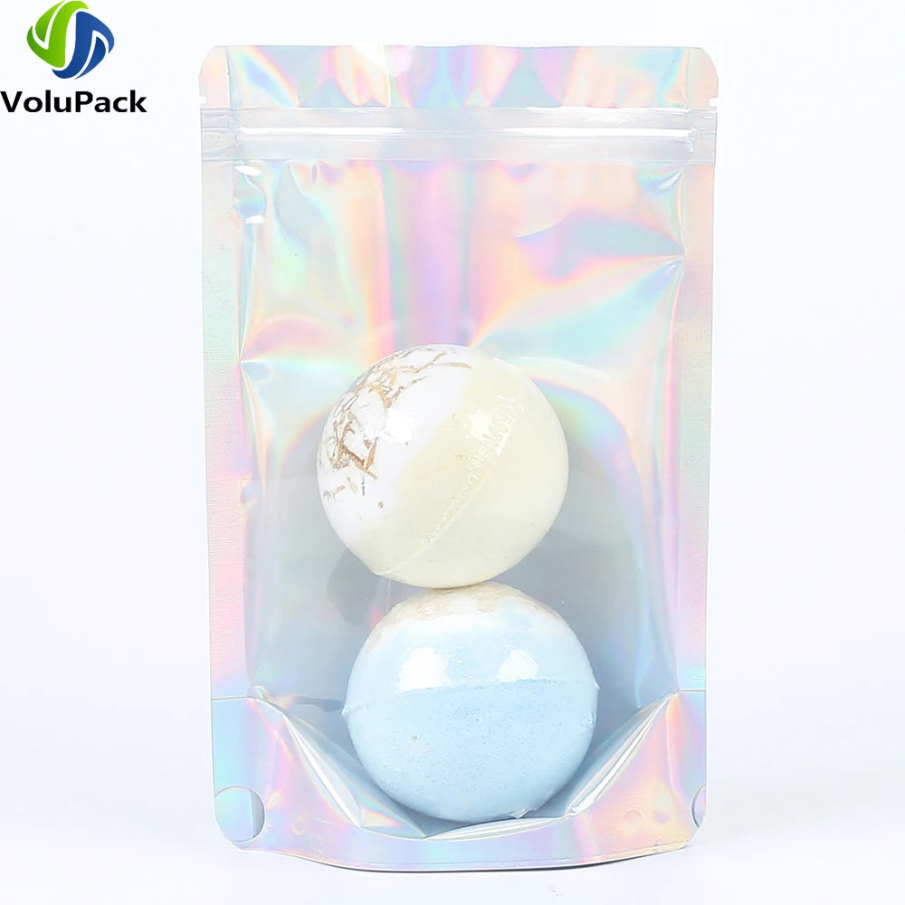 Smell Proof Ziplock Bags Clear Front Holographic Mylar