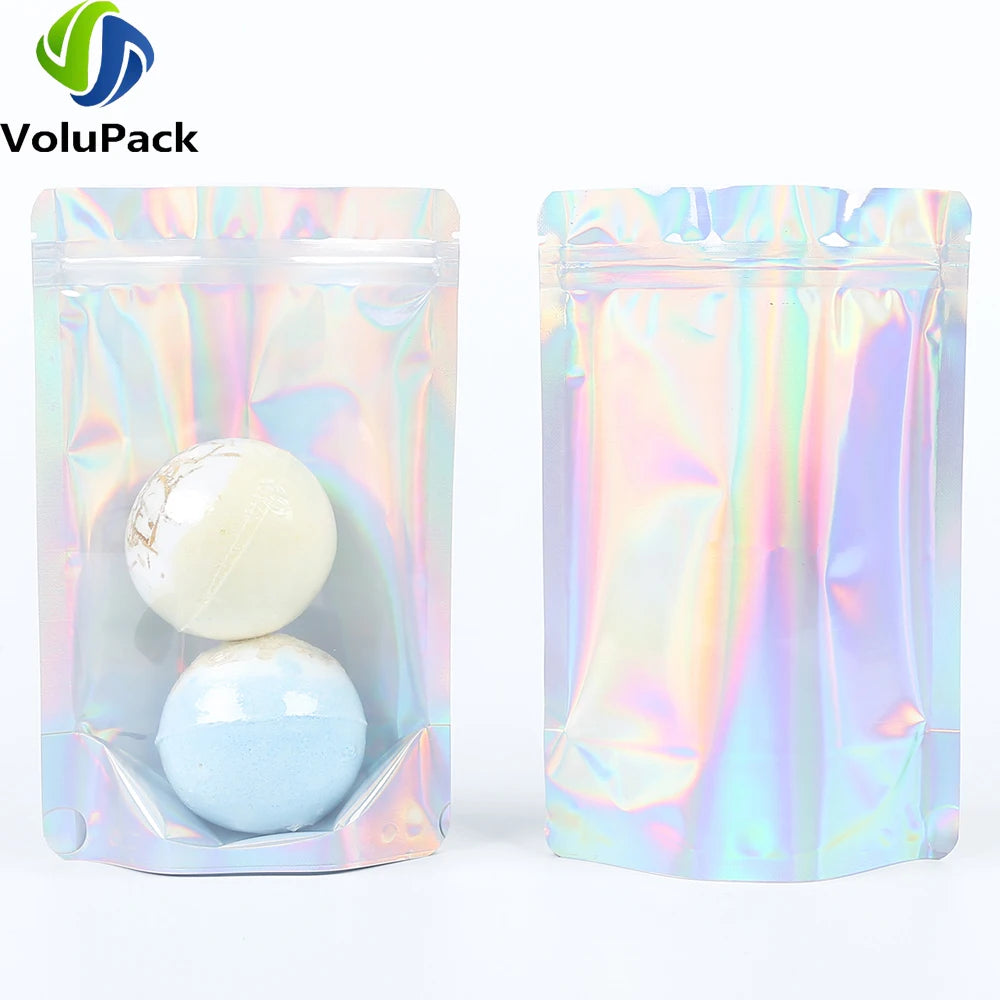 Smell Proof Ziplock Bags Clear Front Holographic Mylar