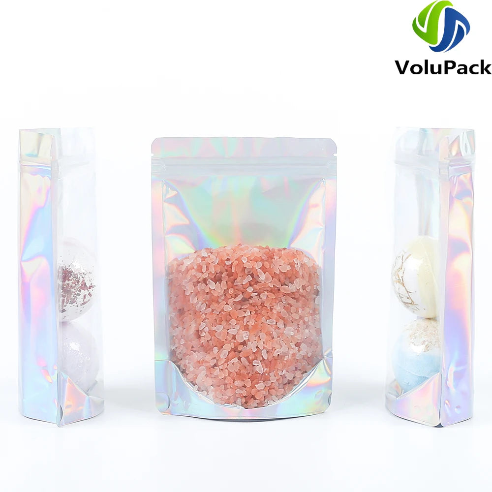 Smell Proof Ziplock Bags Clear Front Holographic Mylar