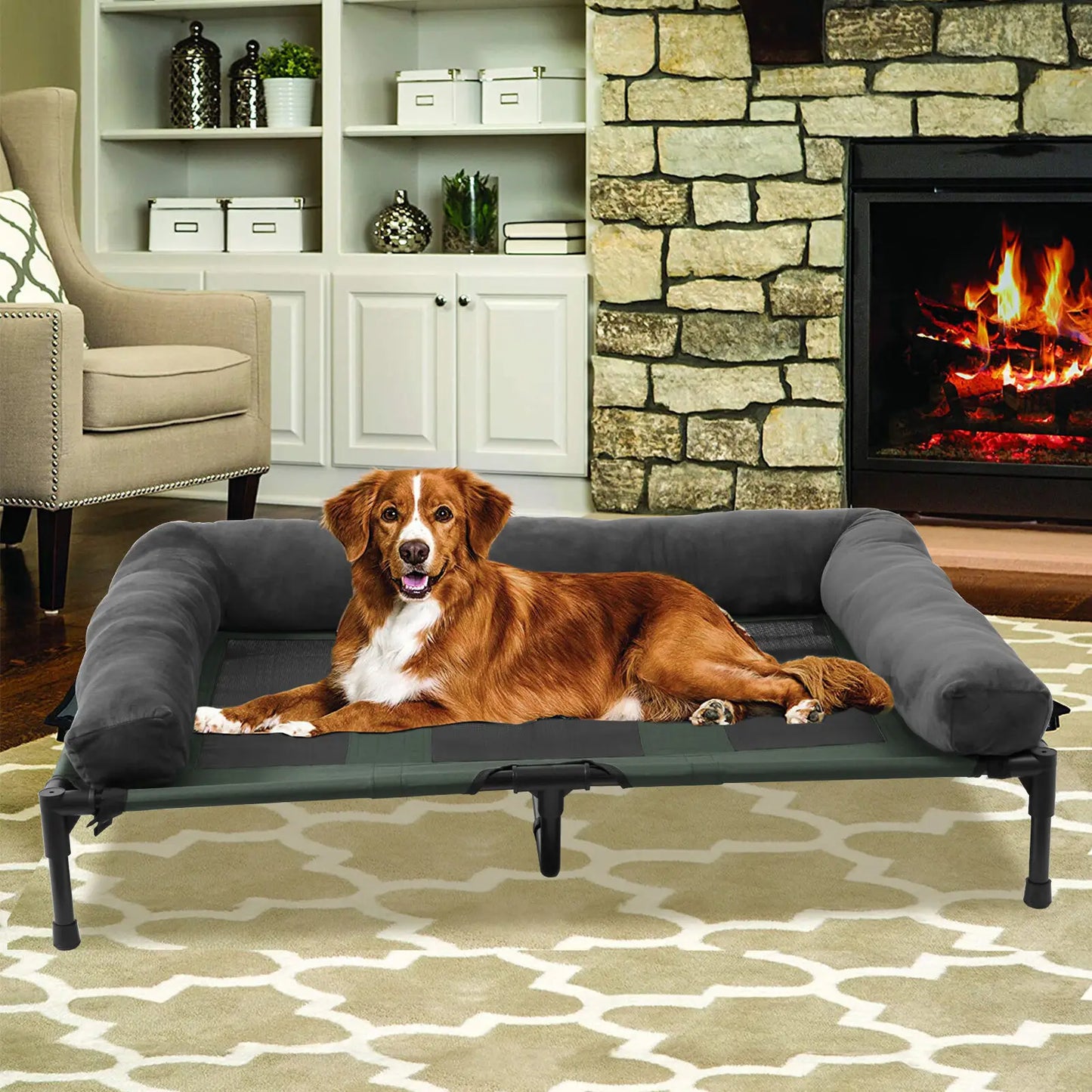 Extra Large Cooler Elevated Dog Bed With Bolster Waterproof