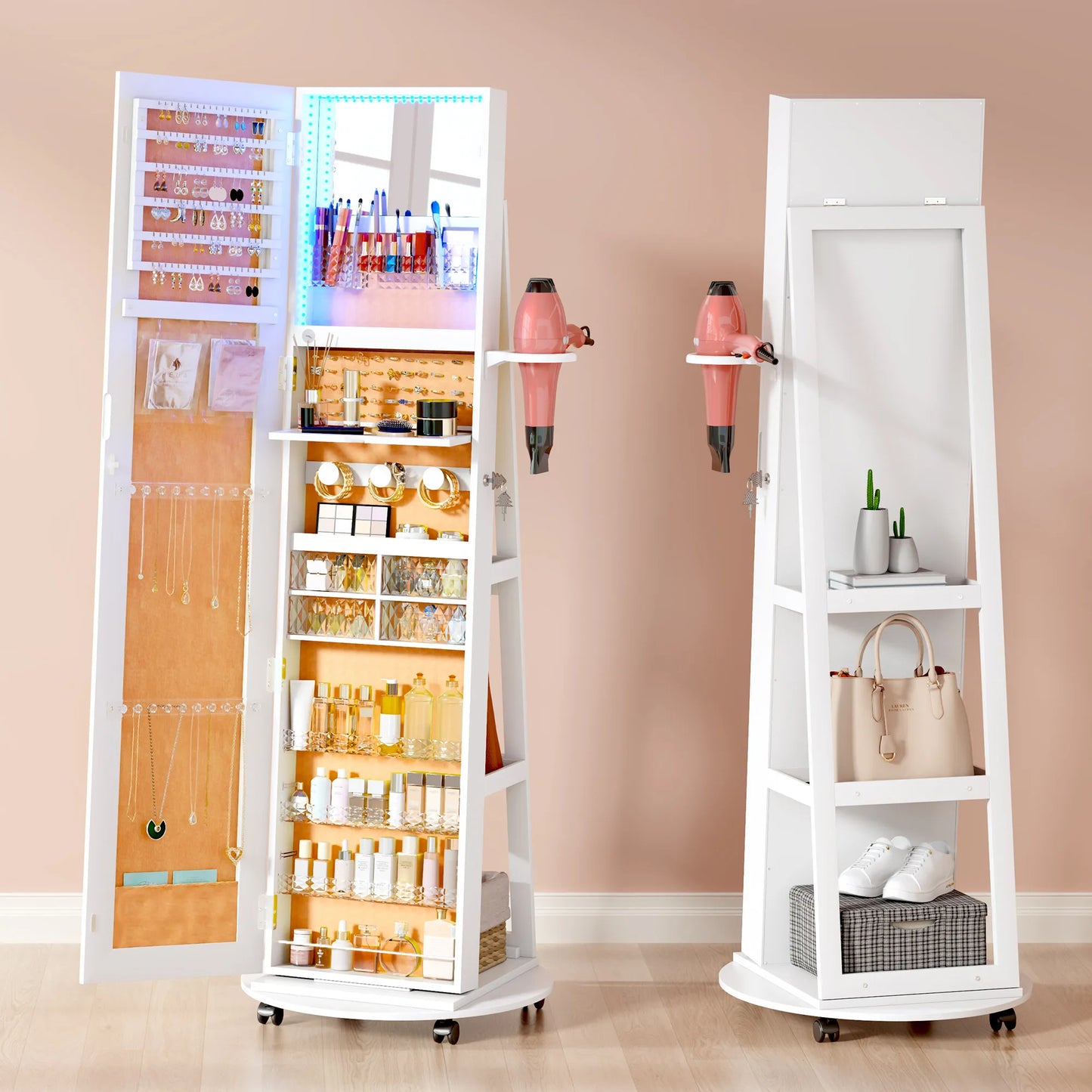 Full Length Mirror With 360 Rotating Jewelry Armoire