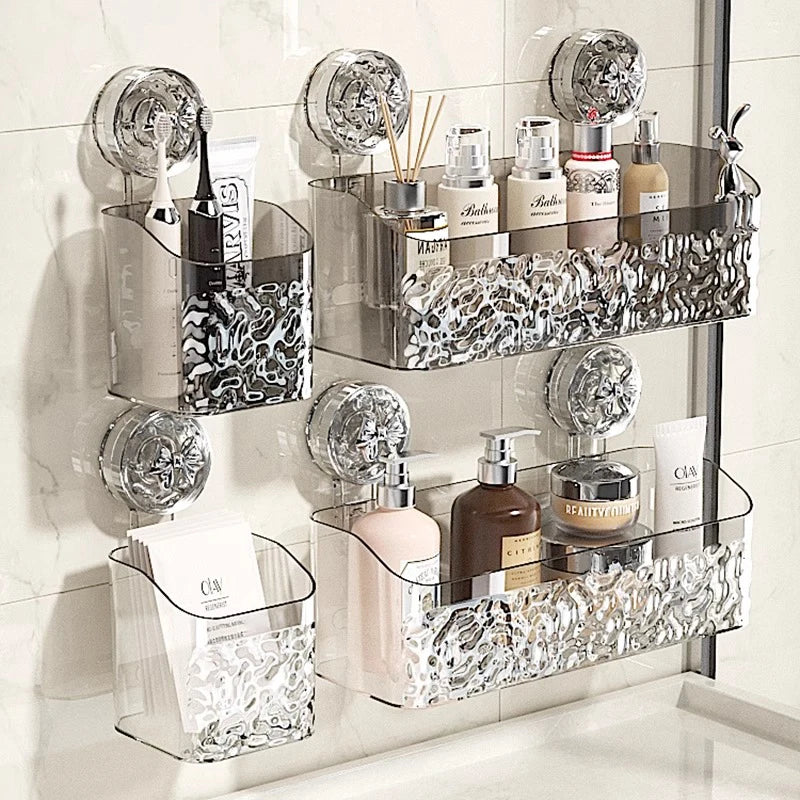 Big Red House Bathroom WallMounted Storage Shelf SuctionCup GlacierPattern Organizer