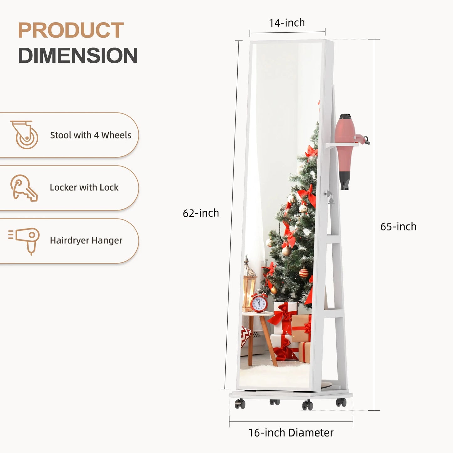 Full Length Mirror With 360 Rotating Jewelry Armoire