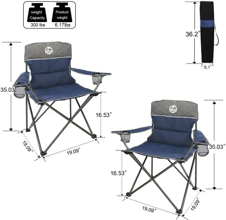 Chair Set of 3,Folding Padded Camp Chair,Collapsible Conversation Set w/1 Sofa,2 Single Chairs for Family Patio,Beach (Blue)