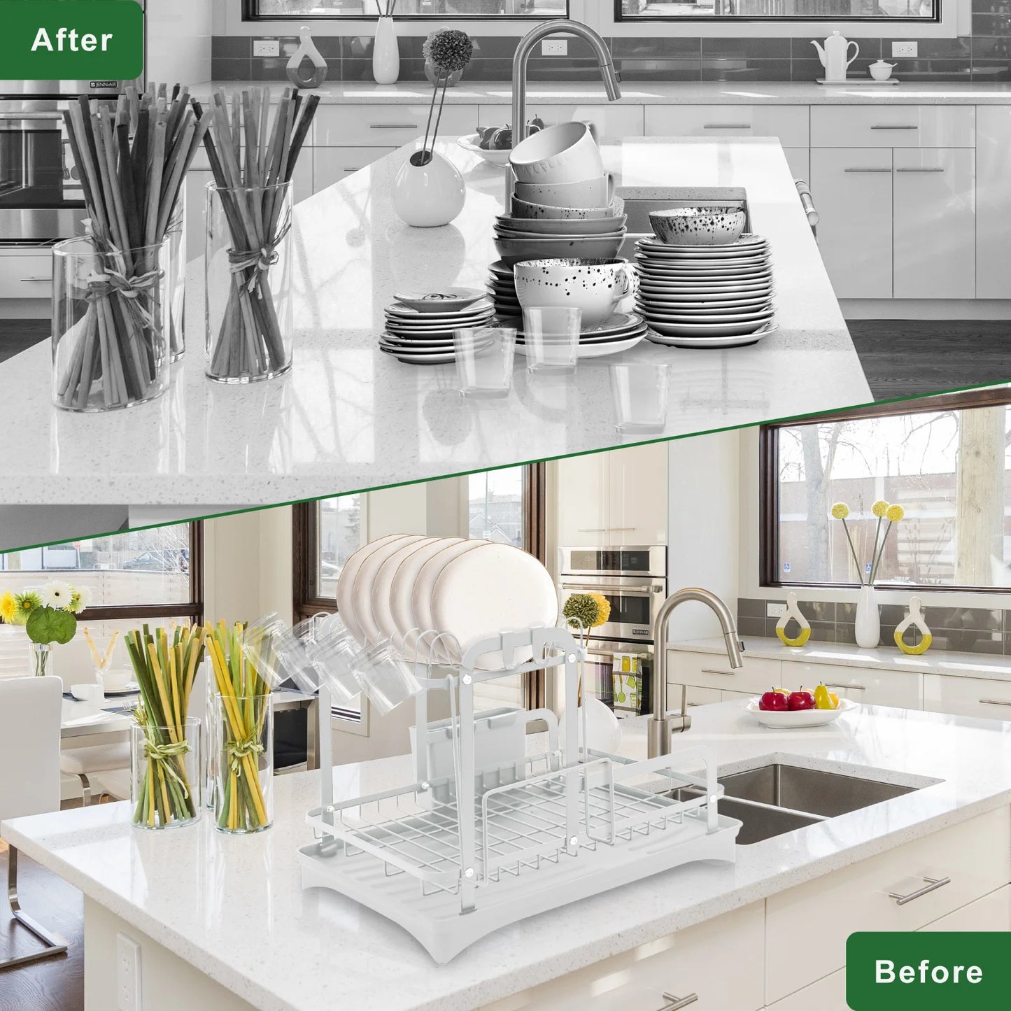 Two Tier Dish Drying Rack H Shaped Rustproof Kitchen Drainage