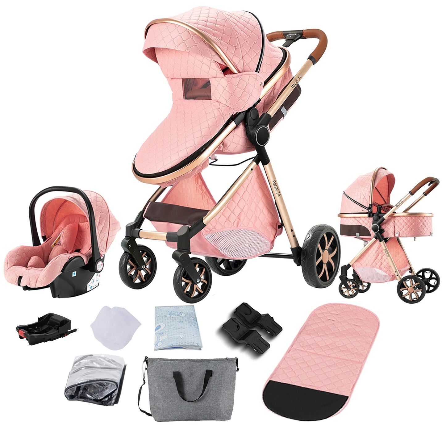 Baby Stroller 3 in 1 Travel System Pushchair Lightweight Pram All Terrain Baby Buggy Compact Fold Stroller