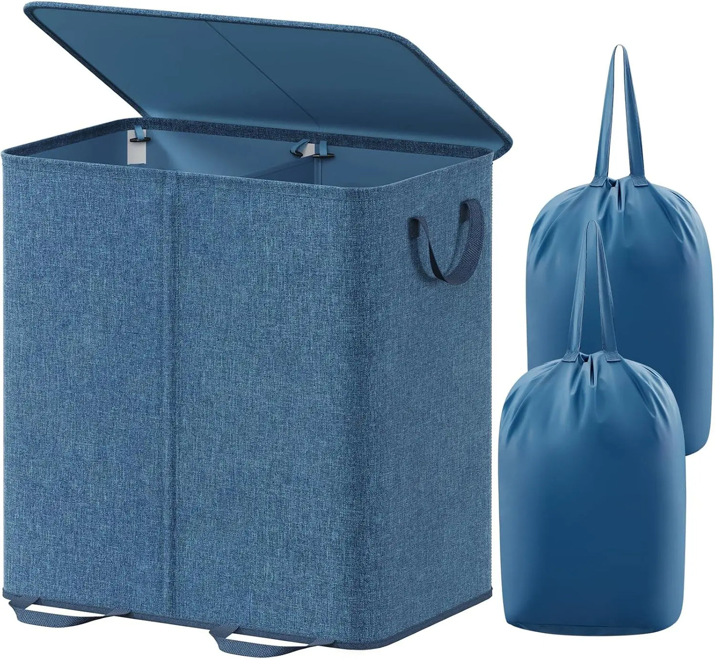 Large Collapsible Double Laundry Hamper with Lid and Handle