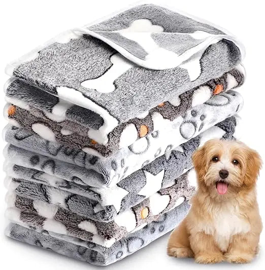 6 Pcs Small Dogs Blankets Super Soft Flannel Paw Prints