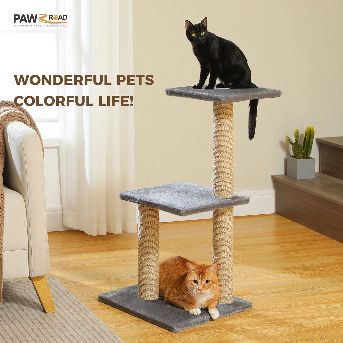 Cat Tree Cat Tower for Indoor Cats with Scratching Posts Big Hammock and Removable Top Perch Grey