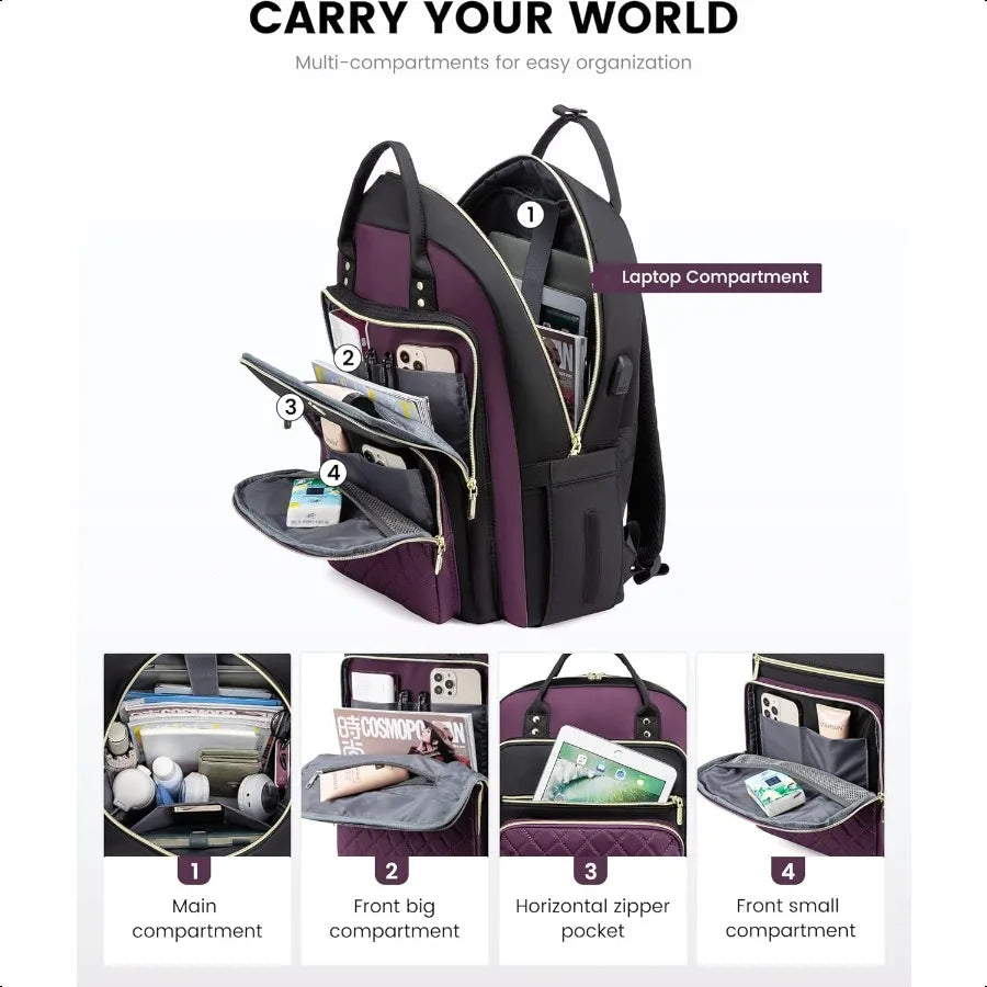 Women's Water Resistant 15.6 Laptop Backpack with USB