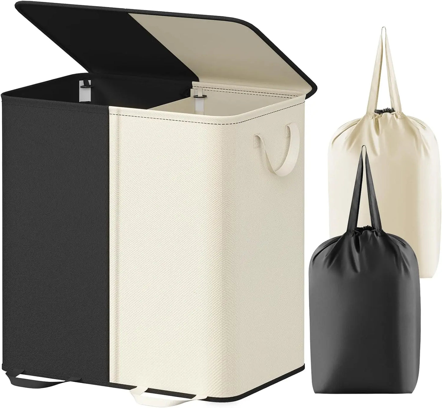 Large Collapsible Double Laundry Hamper with Lid and Handle