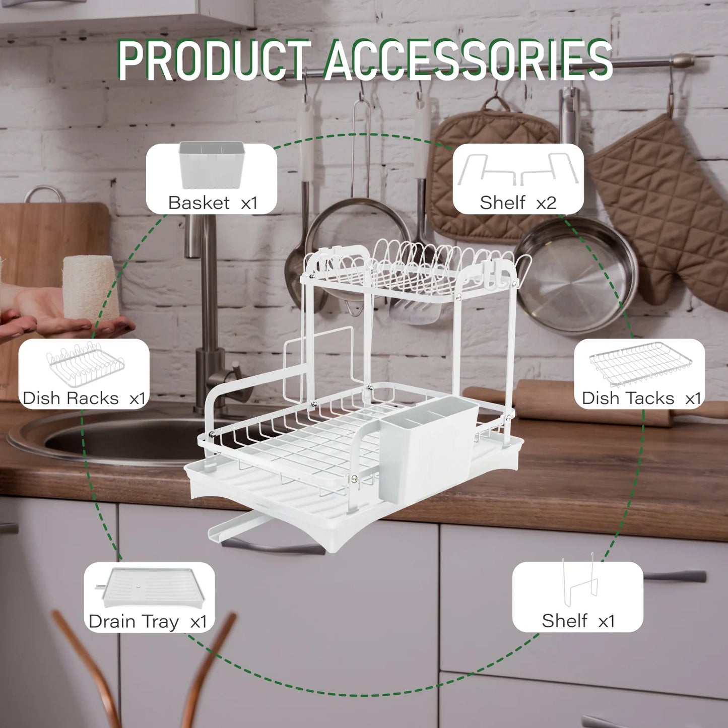 Two Tier Dish Drying Rack H Shaped Rustproof Kitchen Drainage