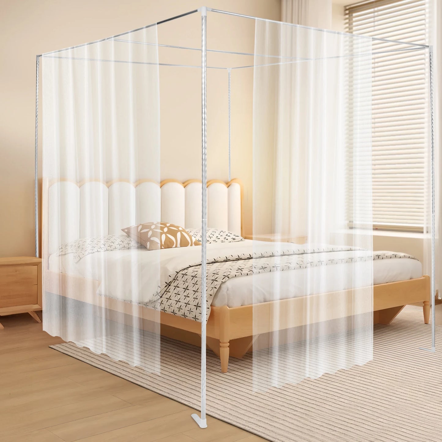 Mosquito Net Support 4 Corner Bed Canopy Frame Post Bracket Strong Stability Silver