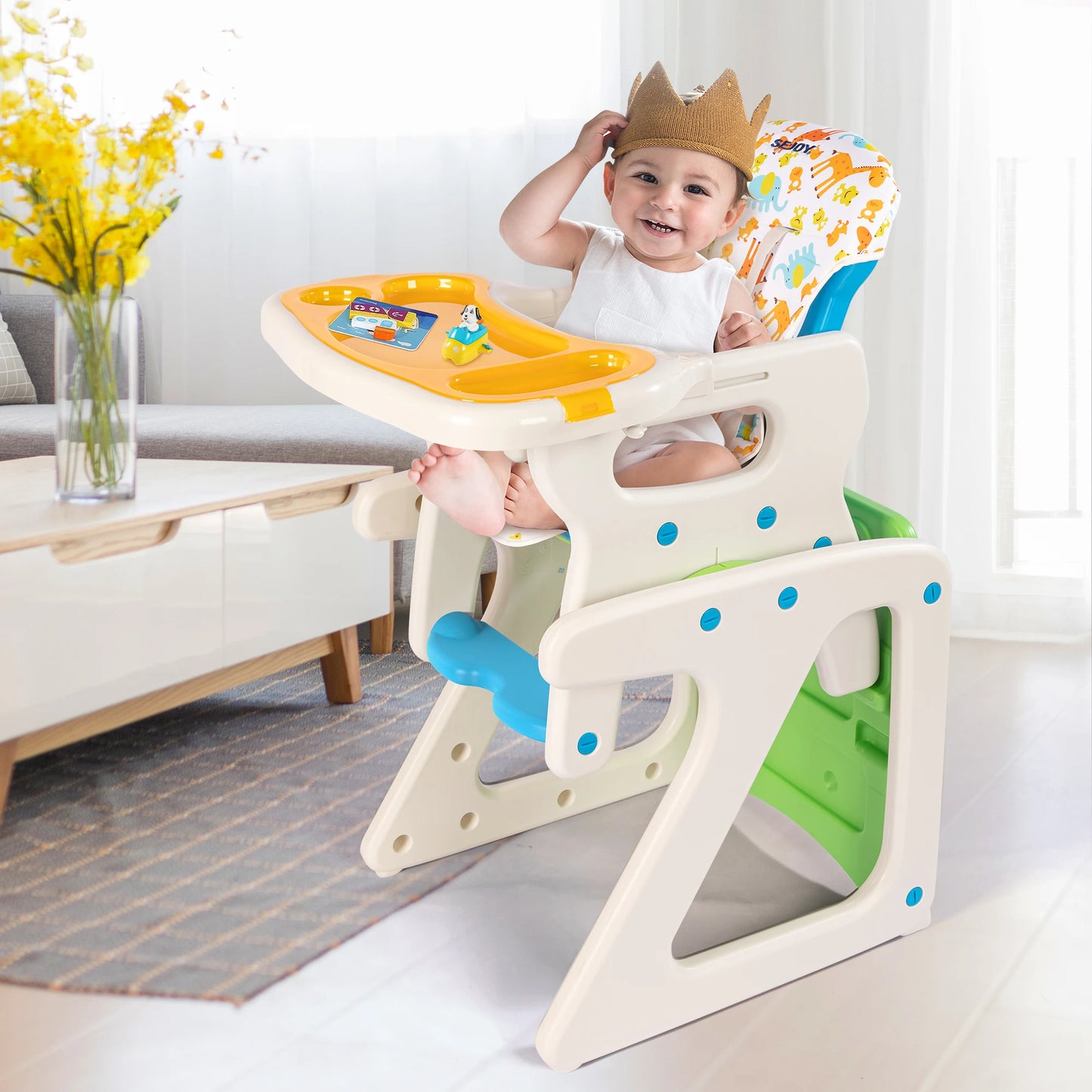 Sejoy 2 In 1 Baby High Chair Foldable With Detachable Tray