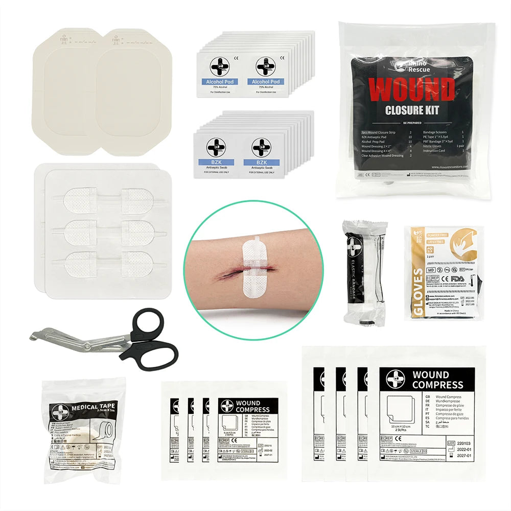 Rhino Rescue Zip Stitch Laceration Closure Kit with Wound Dressings and Closure Strips for Cut Care 6 Pieces