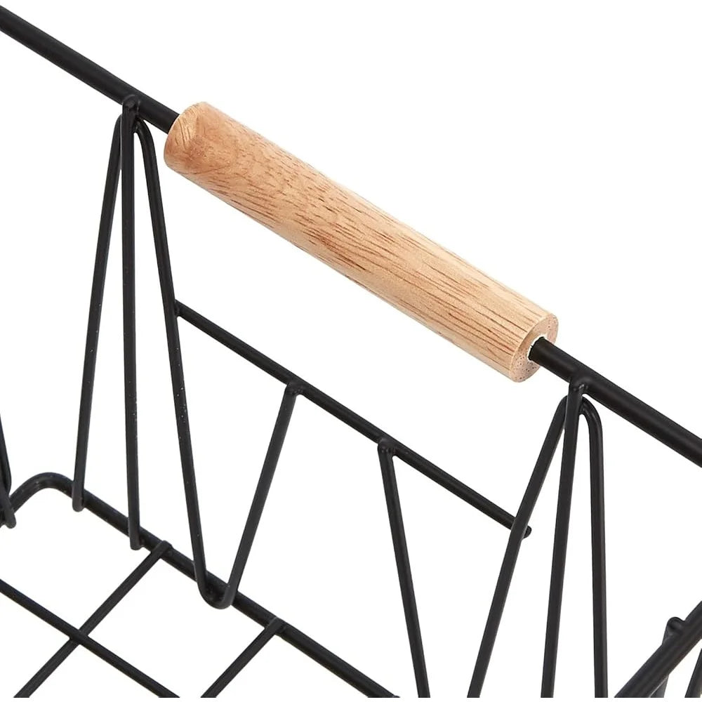 Set Of 3 Rectangular Wire Storage Baskets With Wood Handles