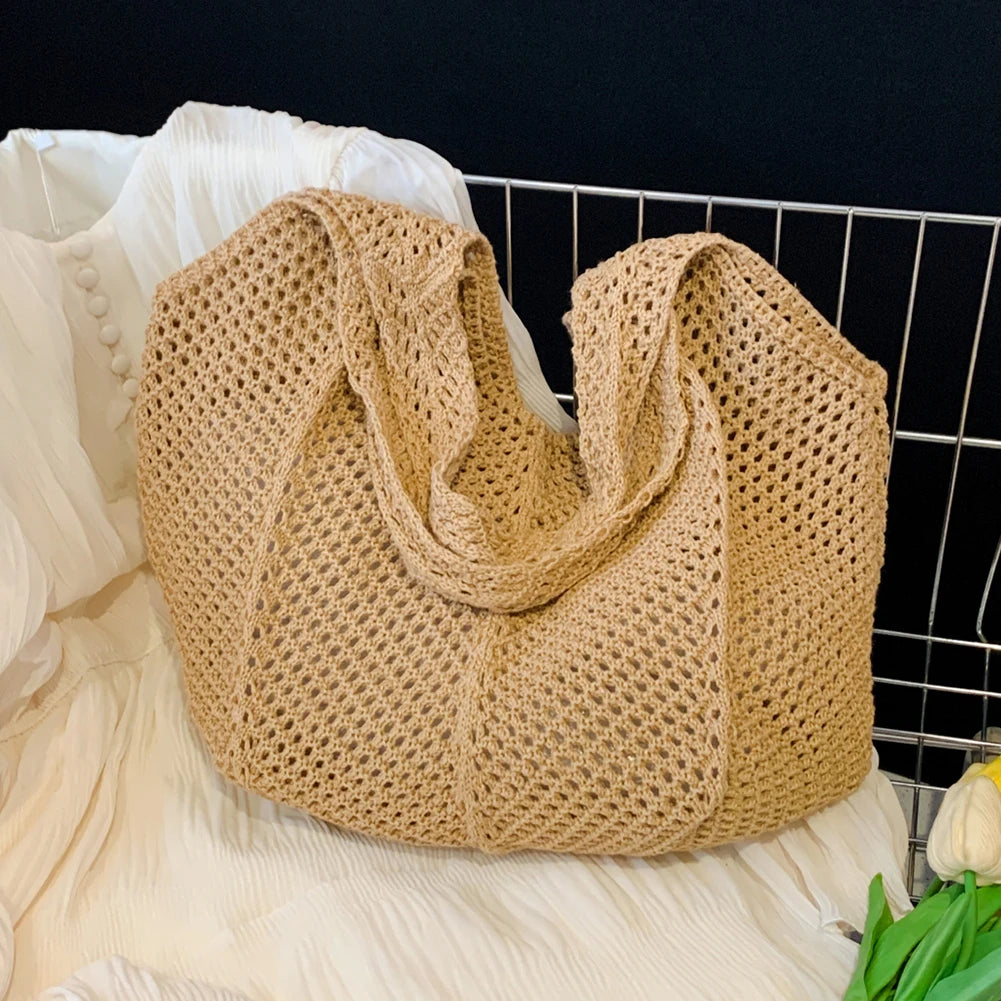 Women Crochet Tote Bag Fashion Knitted Large Capacity Hollow Bag