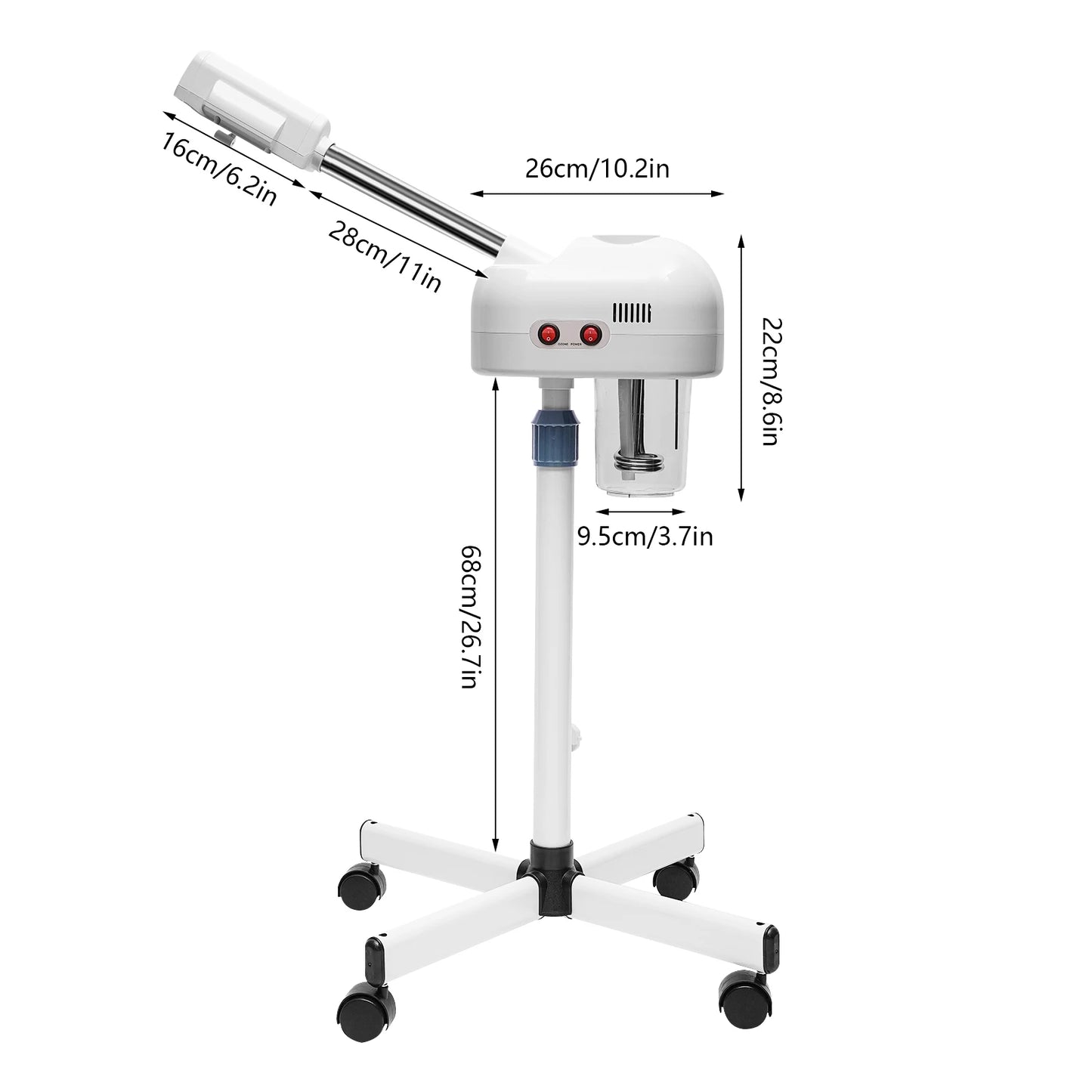 750ml Ozone Facial Steamer Height Adjustable 360 Degree Rotatable Movable Skin Care Equipment for Salon Beauty Spa White Black