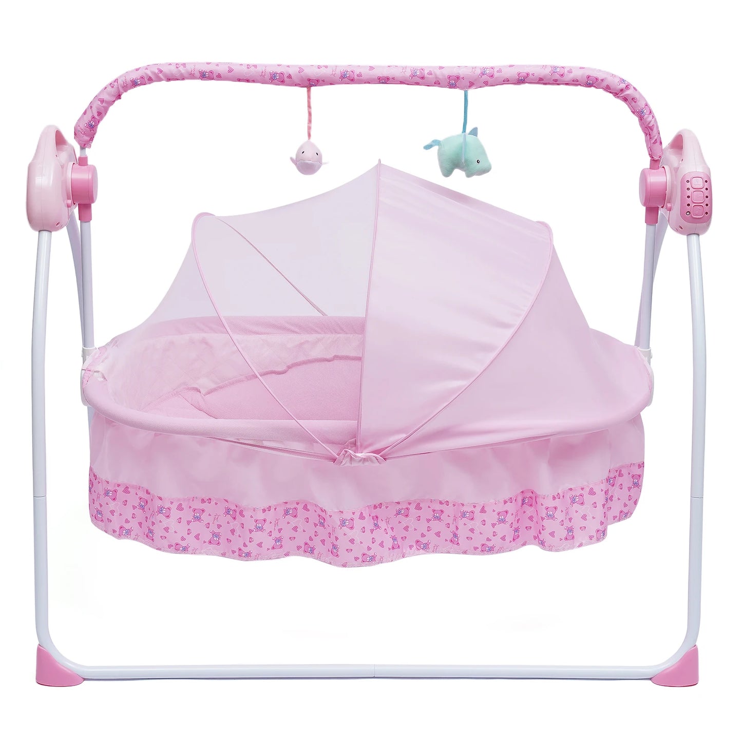 Electric Baby Cradle Auto Swing Rocker Cot Infant Sleeping Bed with Timer Bluetooth Music Mat Pillow and 5 Gears Adjustable