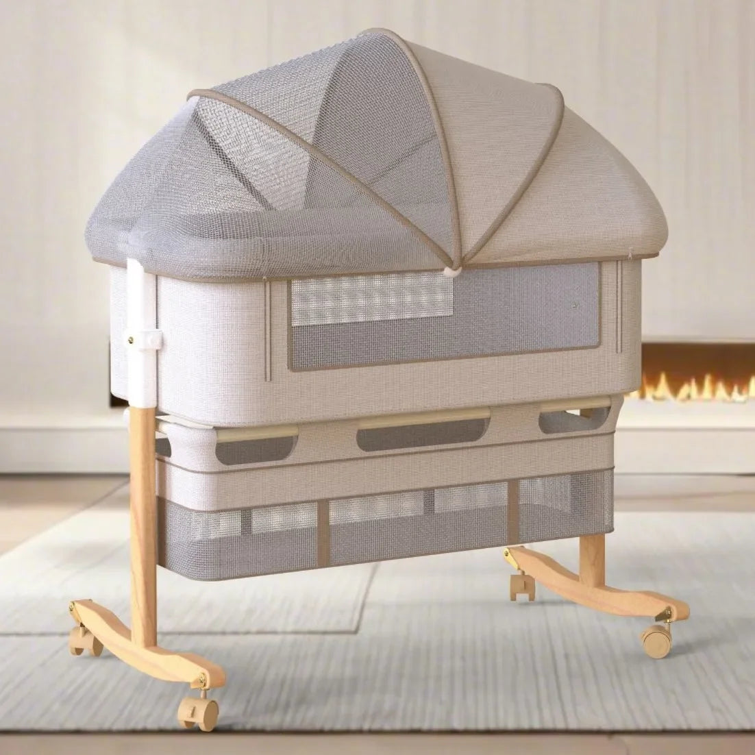 Portable Nursery Crib with Mosquito Net and Storage Bag