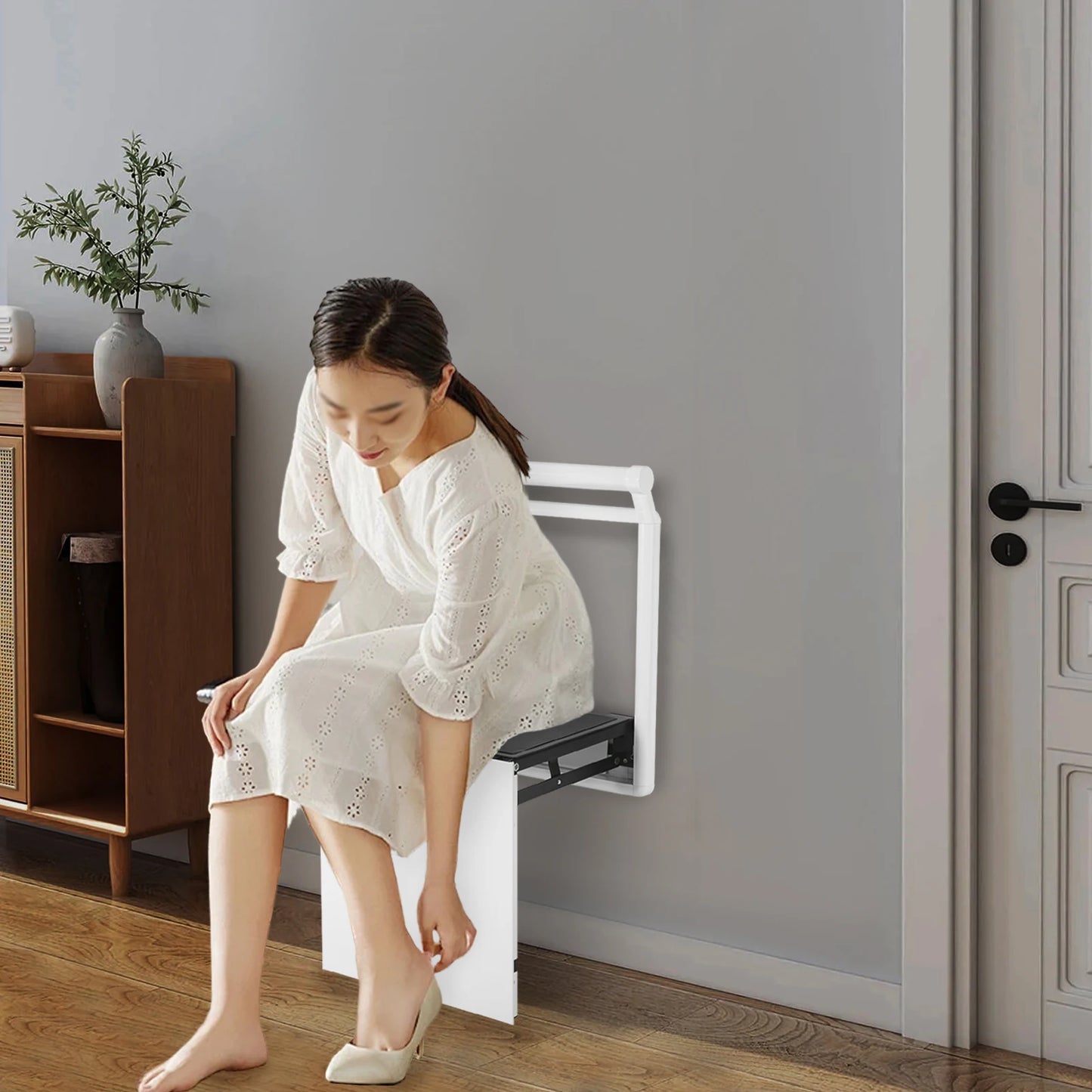 Folding Wall Mounted Bathroom Stool For Entryway Use