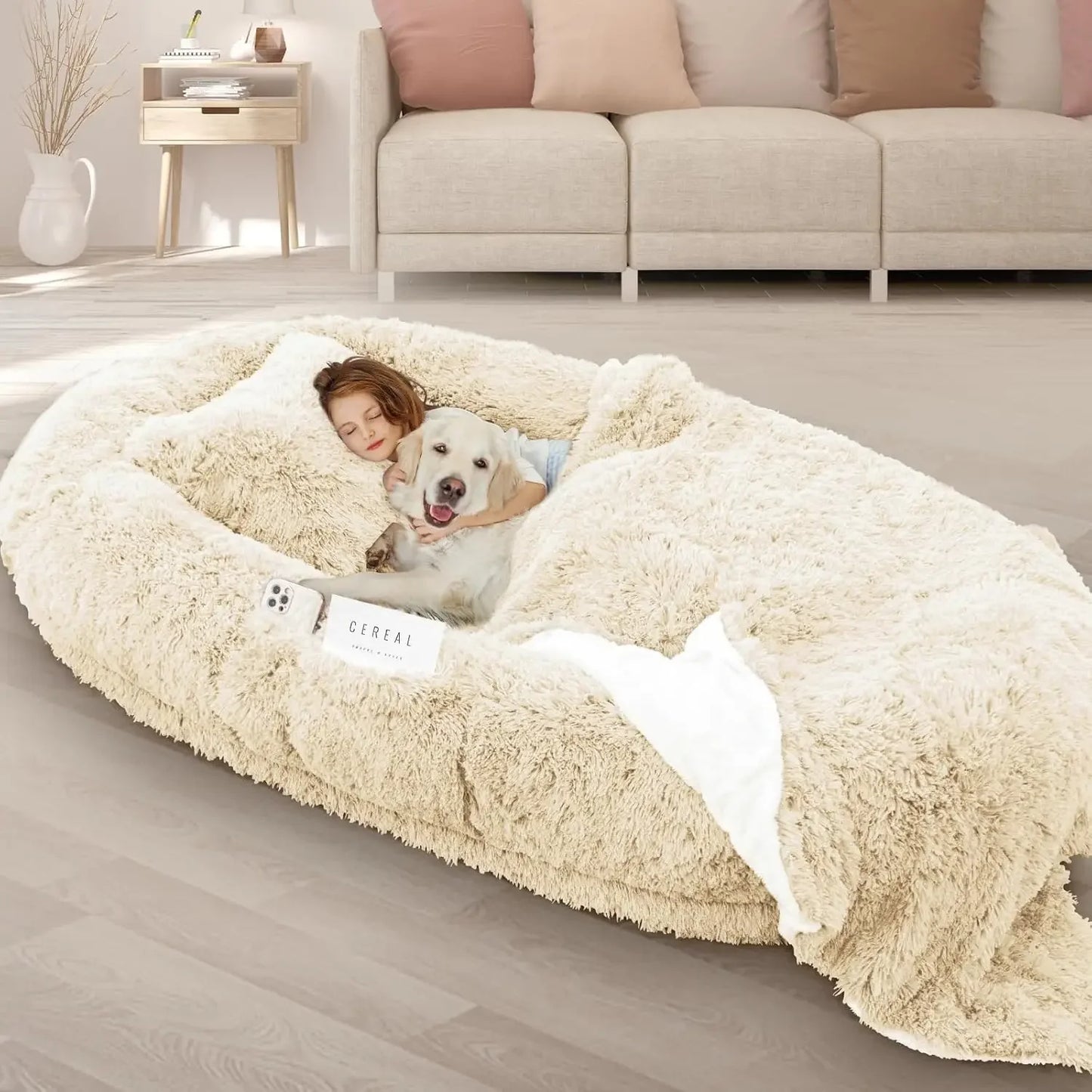 Human Dog Bed 71 Inch x 45 Inch x 12 Inch Size Washable Giant People Dog Bed 10 CM Thick Memory Foam Large Oversize Dog Bed with Plump Pillow