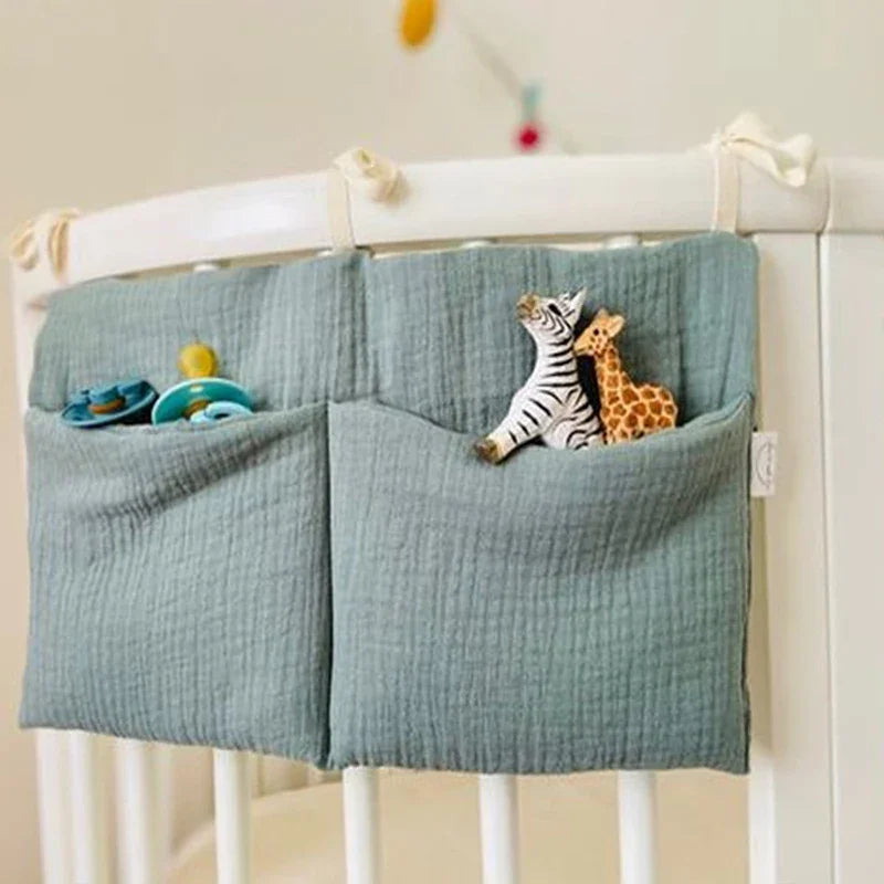 Cotton Baby Crib Storage Bag Double Pouch Organizer