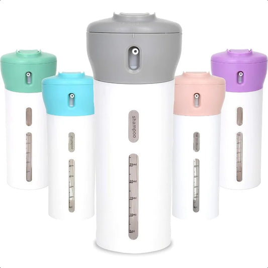 4in1 Travel Dispenser Bottle TSA Approved Four Empty Reusable 1.4 oz 40 mL Cosmetic Toiletry Containers for Sanitizer
