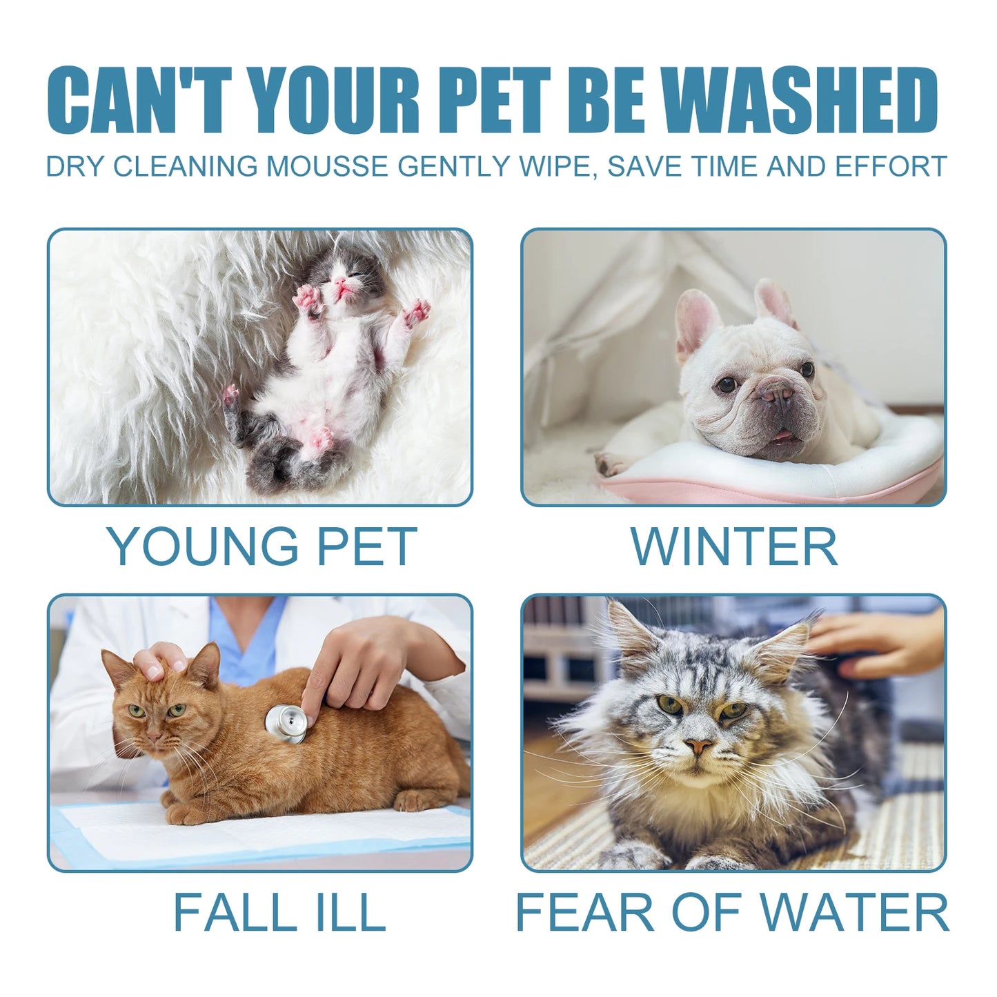 60ml Pet Dry Cleaning Agent Deodorizing Shampoo Waterless Rinse Free Body Wash for Small Animals